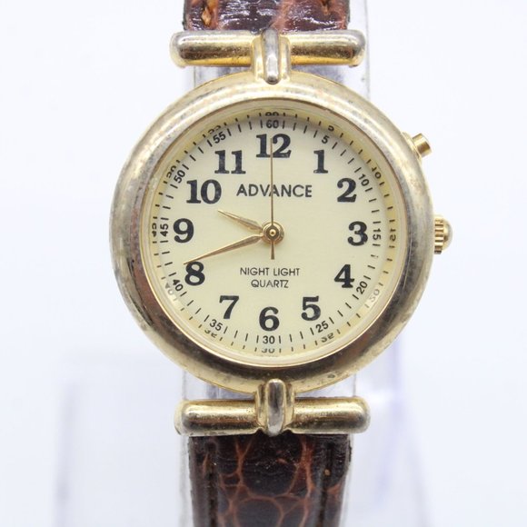 Vintage Advance Watch Womens Gold Tone Stainless Steel Brown Leather Band - Picture 3 of 7